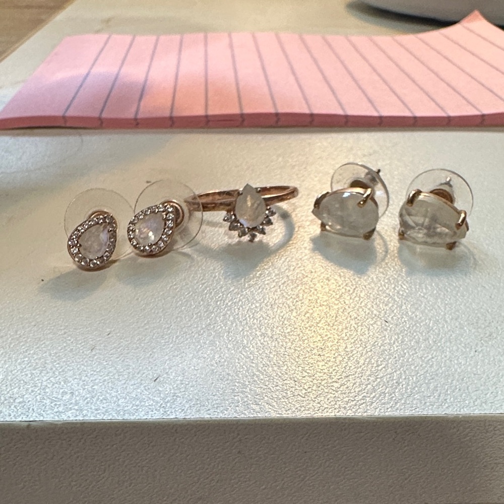 Moon Magic Set Rose Gold and Rose Quartz Earrings and Ring